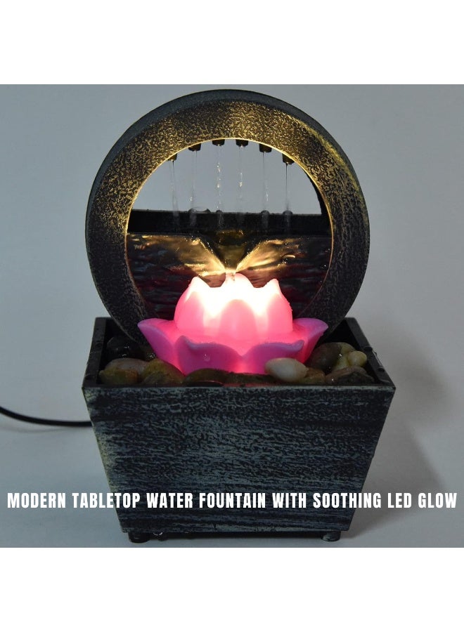 ARABIQO Indoor Tabletop Water Fountain with LED Rolling Ball, Feng Shui Waterfall Fountain for Home & Office Décor, Modern Living Room Table Fountain, Relaxing Water Feature Gift (Multicolor lotus Flower) - Image 2